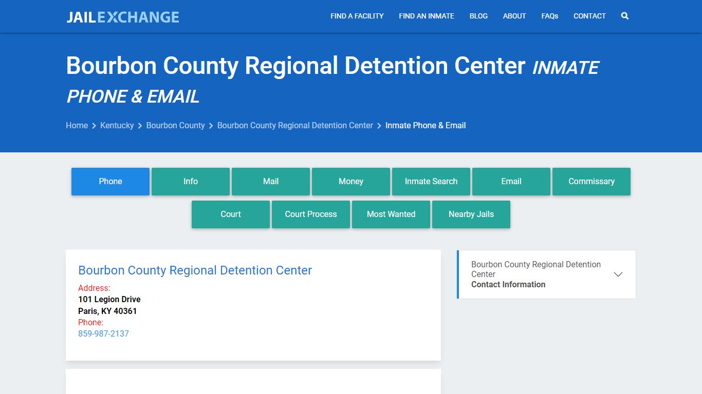 Inmate Phone - Bourbon County Regional Detention Center, KY - Jail Exchange